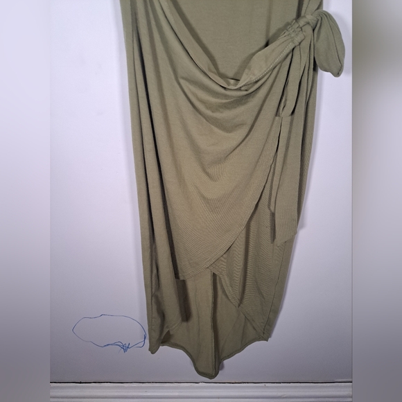 Olive Green Y2k Sleeveless Wrap Style Dress Size Medium - Picture 3 of 5